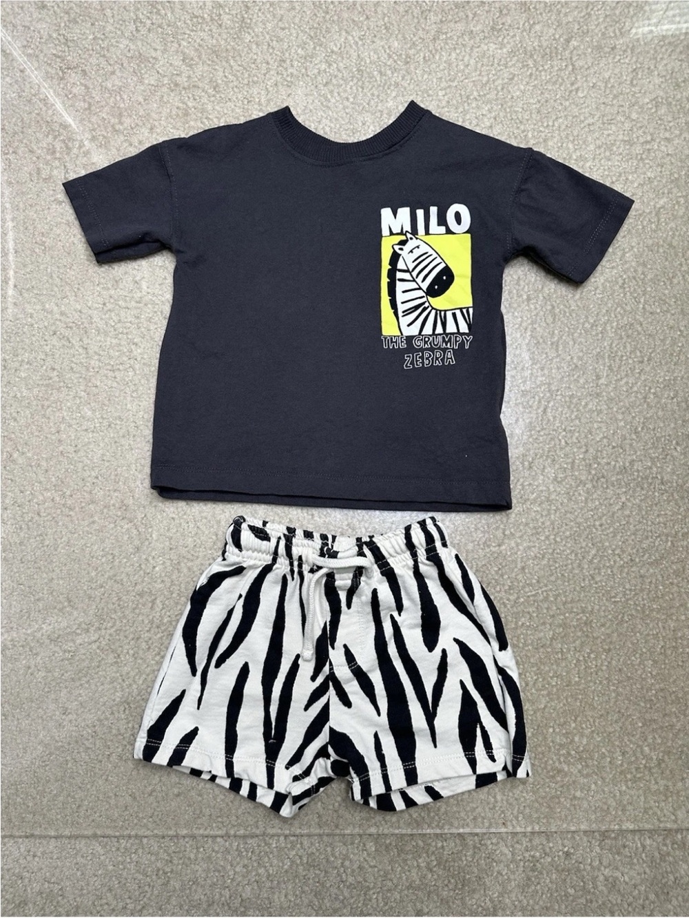 ZARA ZEBRA PRINT 2 PIECE MATCHING SHORT SET INFANT TODDLER 1 1/2 YEARS 18 MOS